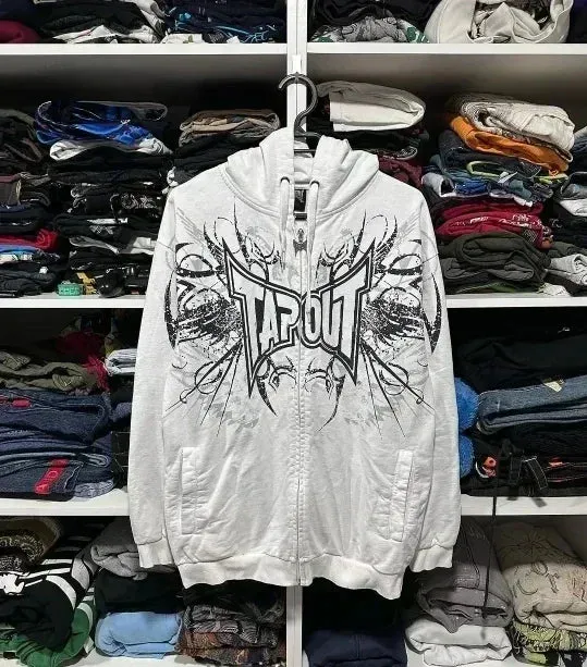 Riolio American Y2K Vintage Hoodies Gothic Pattern Zip up Hoodie Winter Womens Mens Hip Hop Long Sleeve Coats Loose Hooded Sweatshirt