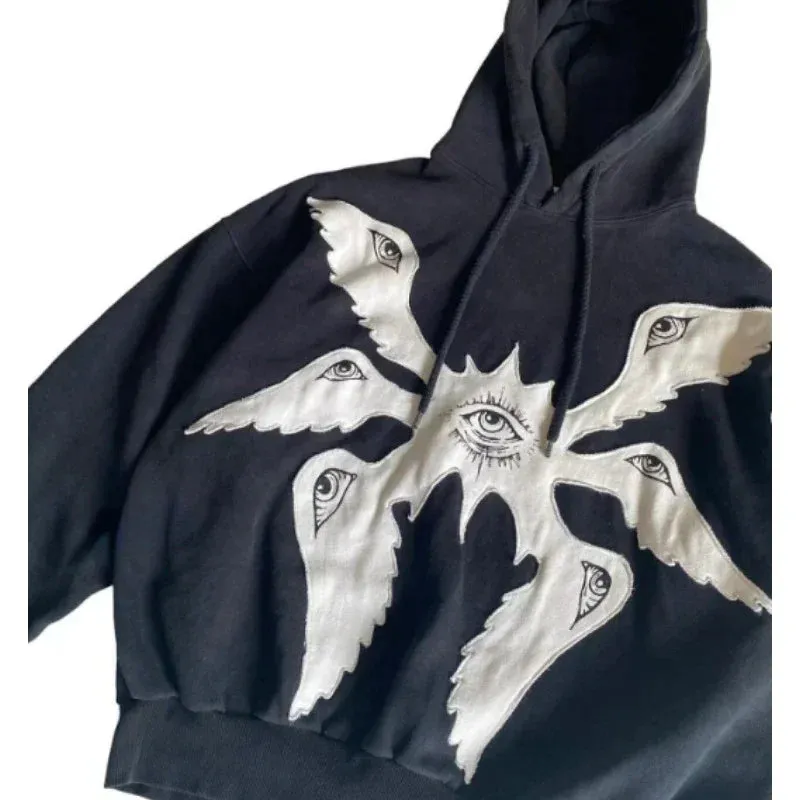 Riolio American Y2K Vintage Hoodies Gothic Pattern Zip up Hoodie Winter Womens Mens Hip Hop Long Sleeve Coats Loose Hooded Sweatshirt