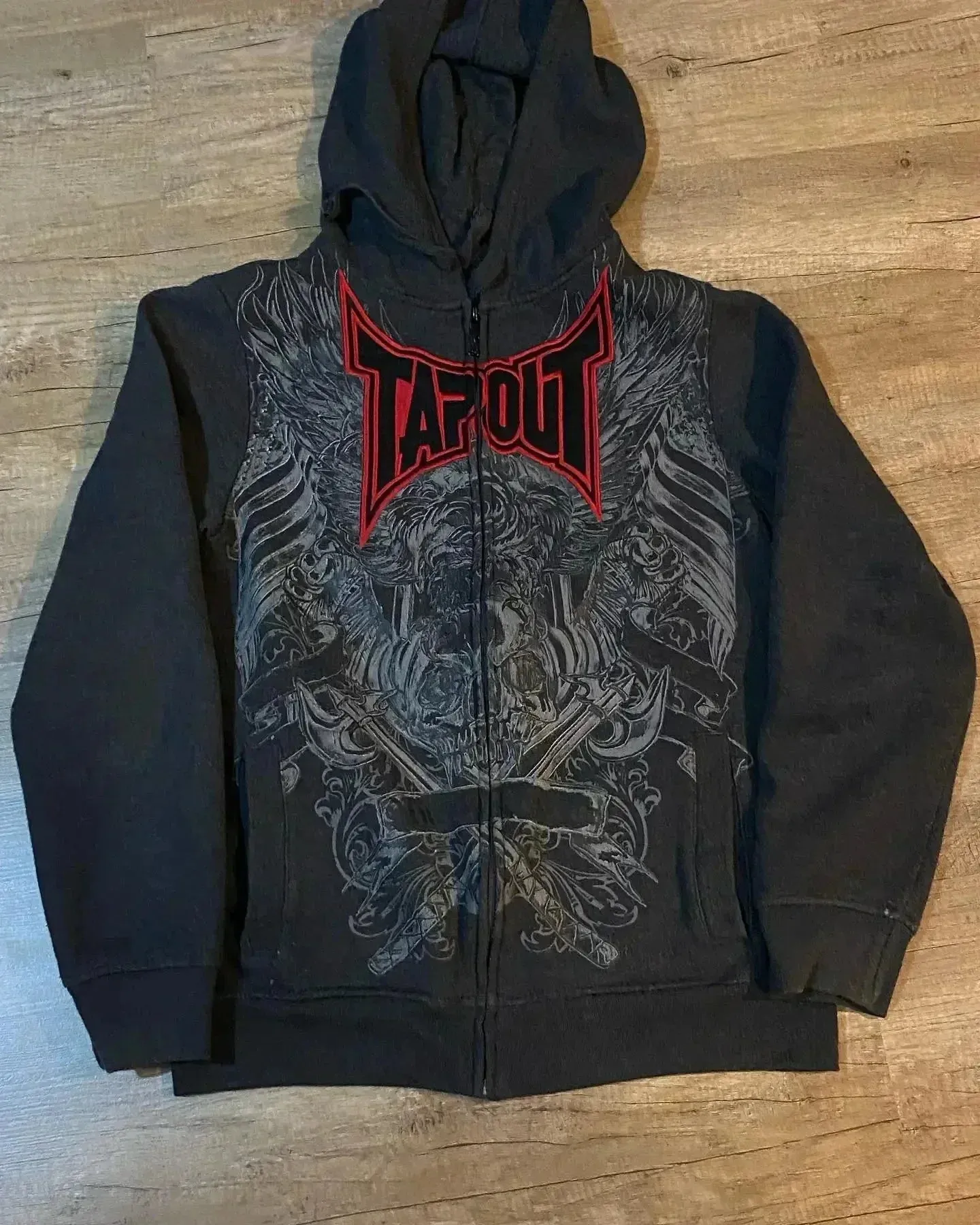 Riolio American Y2K Vintage Hoodies Gothic Pattern Zip up Hoodie Winter Womens Mens Hip Hop Long Sleeve Coats Loose Hooded Sweatshirt
