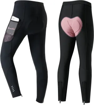 Santic Women's Bike Pants 4D Padded Cycling Tights High Waisted Bicycle Trousers with Pockets Biking Apparel UPF 50 