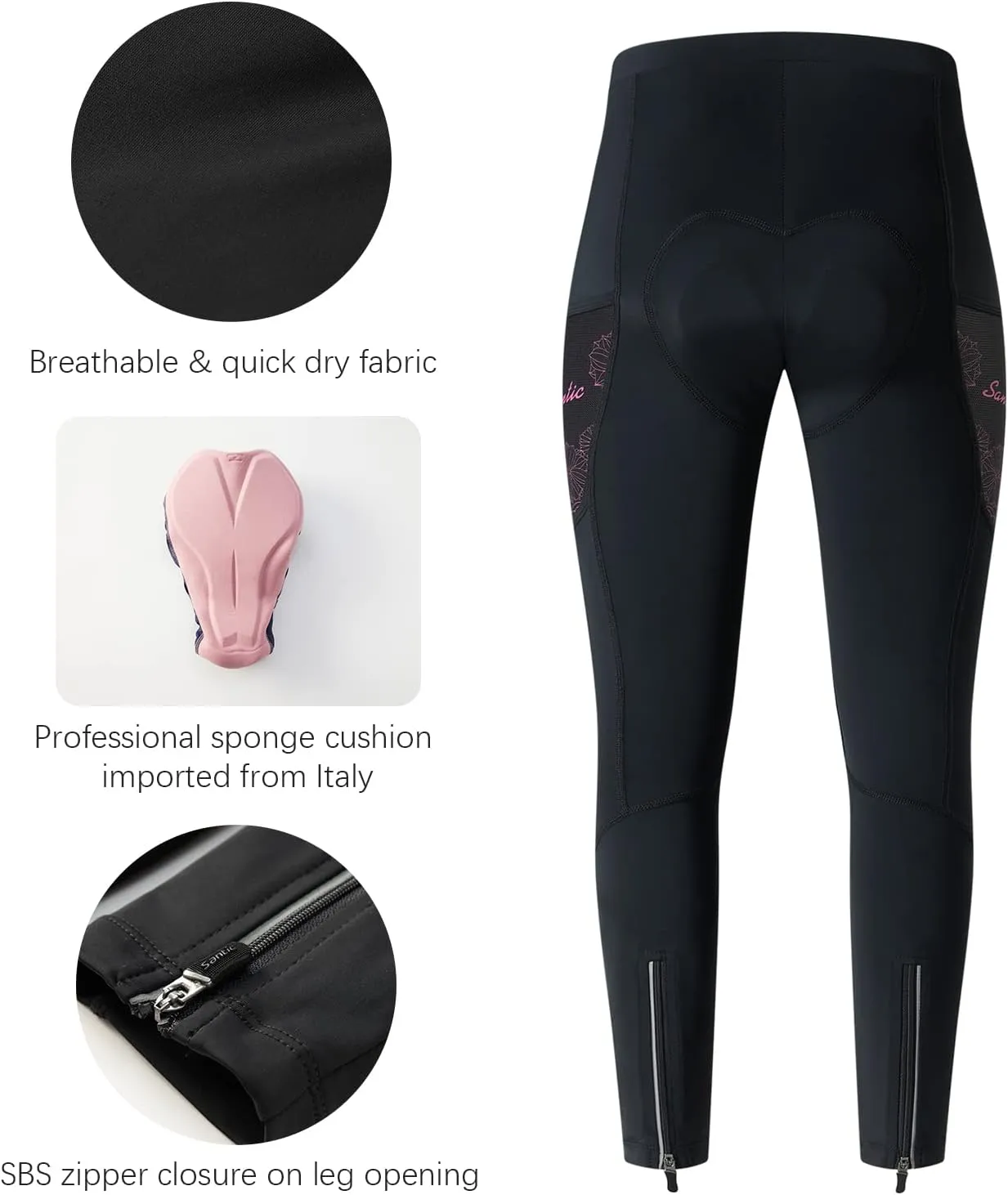 Santic Women's Bike Pants 4D Padded Cycling Tights High Waisted Bicycle Trousers with Pockets Biking Apparel UPF 50 