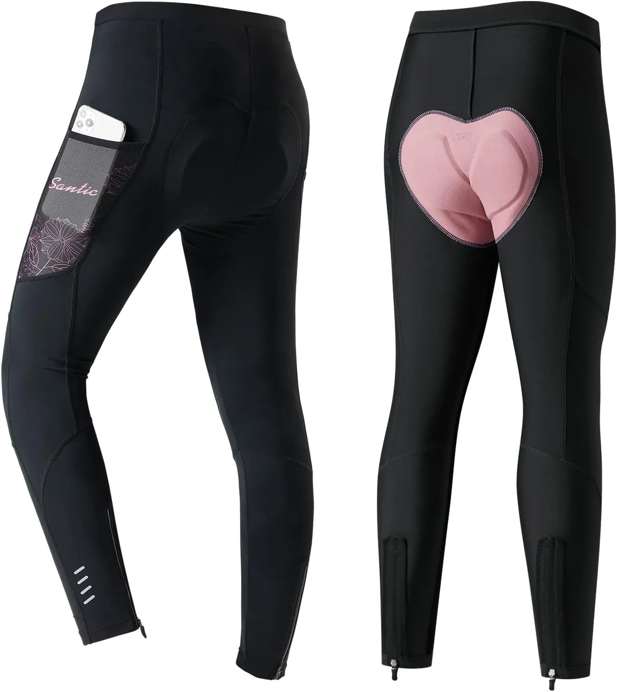 Santic Women's Bike Pants 4D Padded Cycling Tights High Waisted Bicycle Trousers with Pockets Biking Apparel UPF 50 