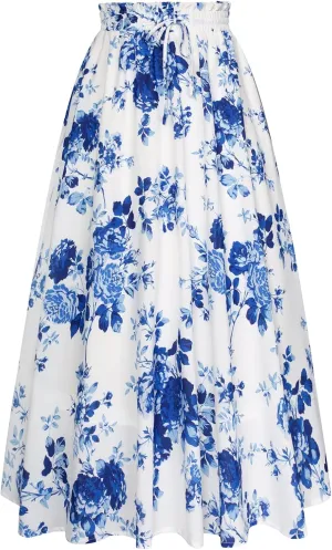 Scarlet Darkness Renaissance Maxi Skirts for Women Summer Floral Long Skirt with Pockets