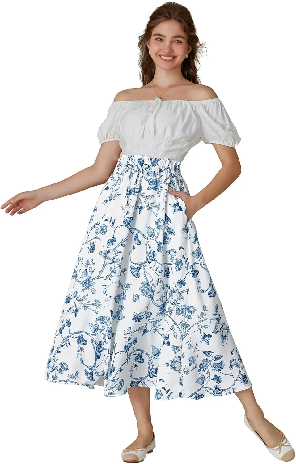 Scarlet Darkness Renaissance Maxi Skirts for Women Summer Floral Long Skirt with Pockets