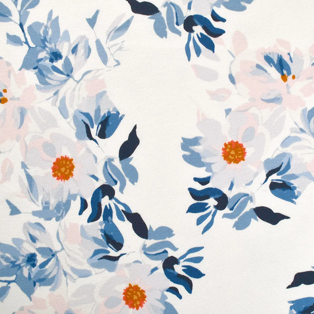 See You at Six Sea Beach Rose Floral French Terry Cloud White