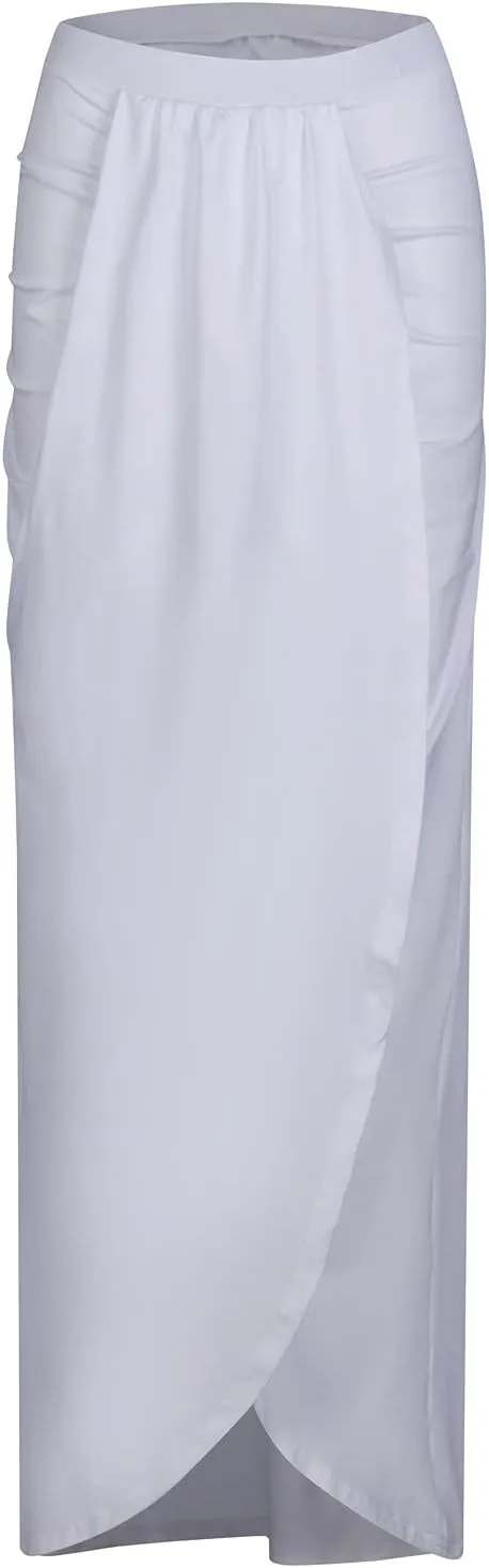 SERYU Women's Casual Slit Wrap Asymmetrical Elastic High Waist Maxi Draped Skirt