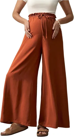 SHENHE Women's Maternity Wide Leg Elastic High Waist Flowy Palazzo Pants Pregnancy Trousers