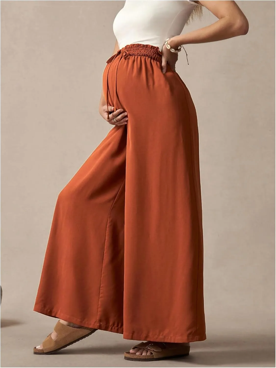 SHENHE Women's Maternity Wide Leg Elastic High Waist Flowy Palazzo Pants Pregnancy Trousers