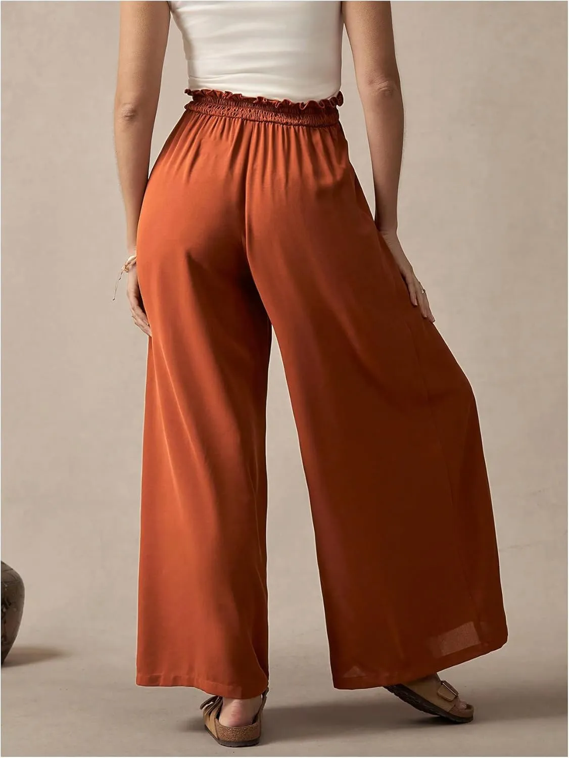 SHENHE Women's Maternity Wide Leg Elastic High Waist Flowy Palazzo Pants Pregnancy Trousers