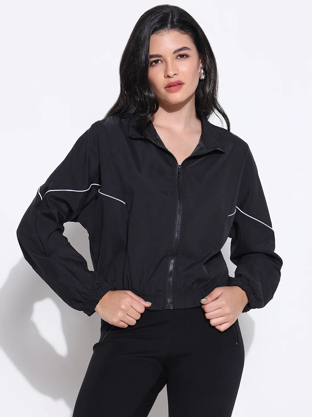 SHOWOFFFF Edition Women's Black Bomber Jacket with White Detail