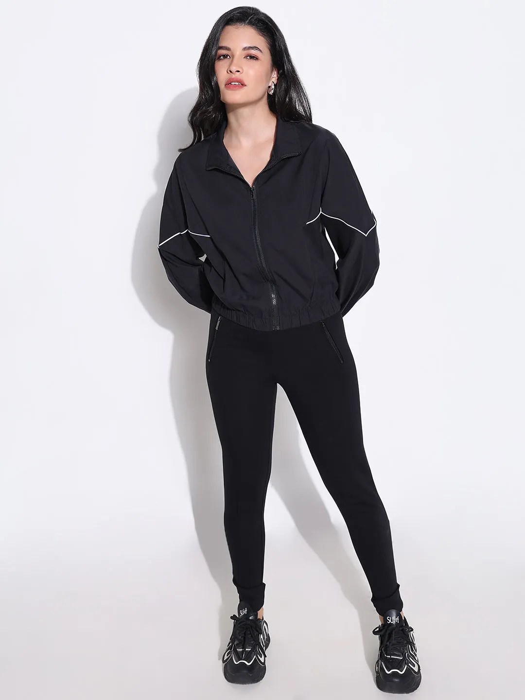 SHOWOFFFF Edition Women's Black Bomber Jacket with White Detail