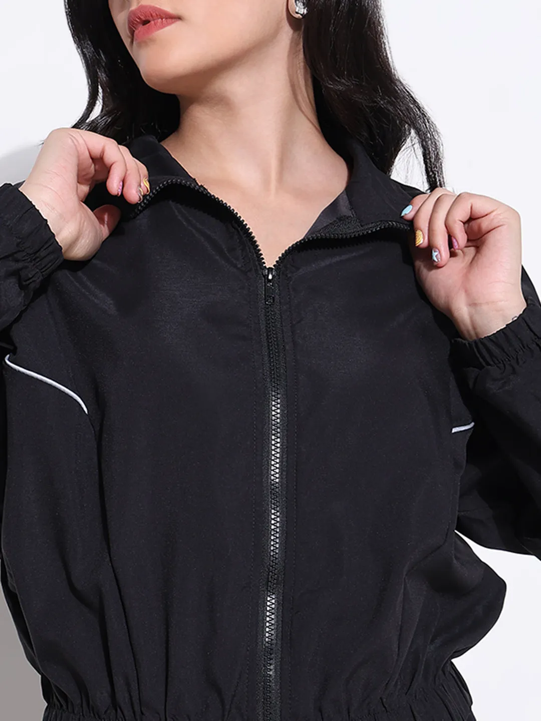 SHOWOFFFF Edition Women's Black Bomber Jacket with White Detail