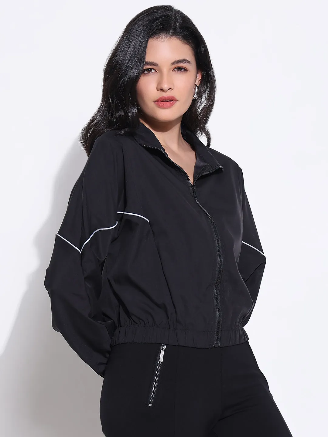 SHOWOFFFF Edition Women's Black Bomber Jacket with White Detail