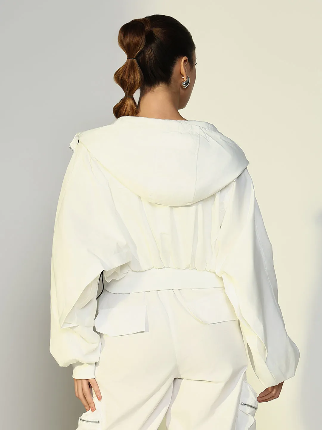 SHOWOFFFF Edition Women's White Short Oversized Bomber Jacket with Zip Detail