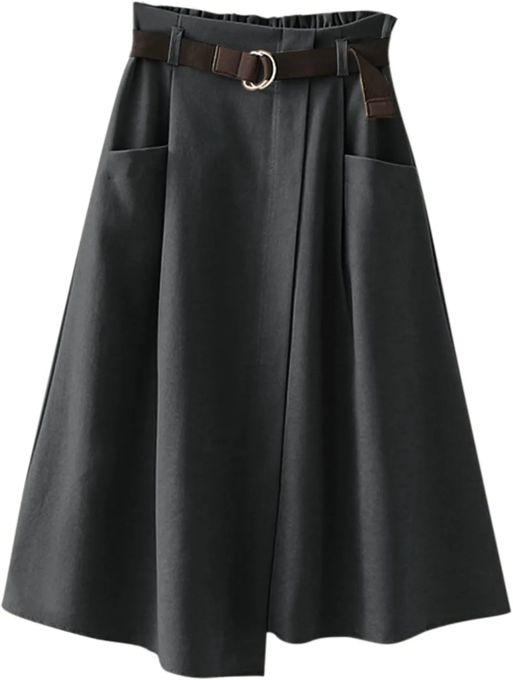 Skirts for Women Trendy Ruffle Layered Pleated Skirts Solid Ankle Length Midi Skirt Elastic Waistband for Women