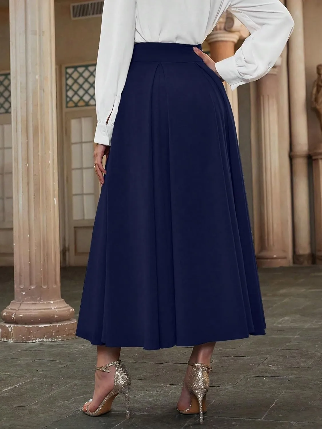 Skirts for Women Trendy Summer 2025 High Waist Pleated Solid Color A Line Midi Skirt