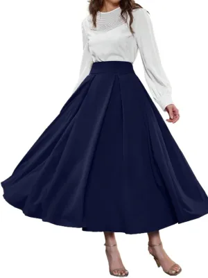 Skirts for Women Trendy Summer 2025 High Waist Pleated Solid Color A Line Midi Skirt