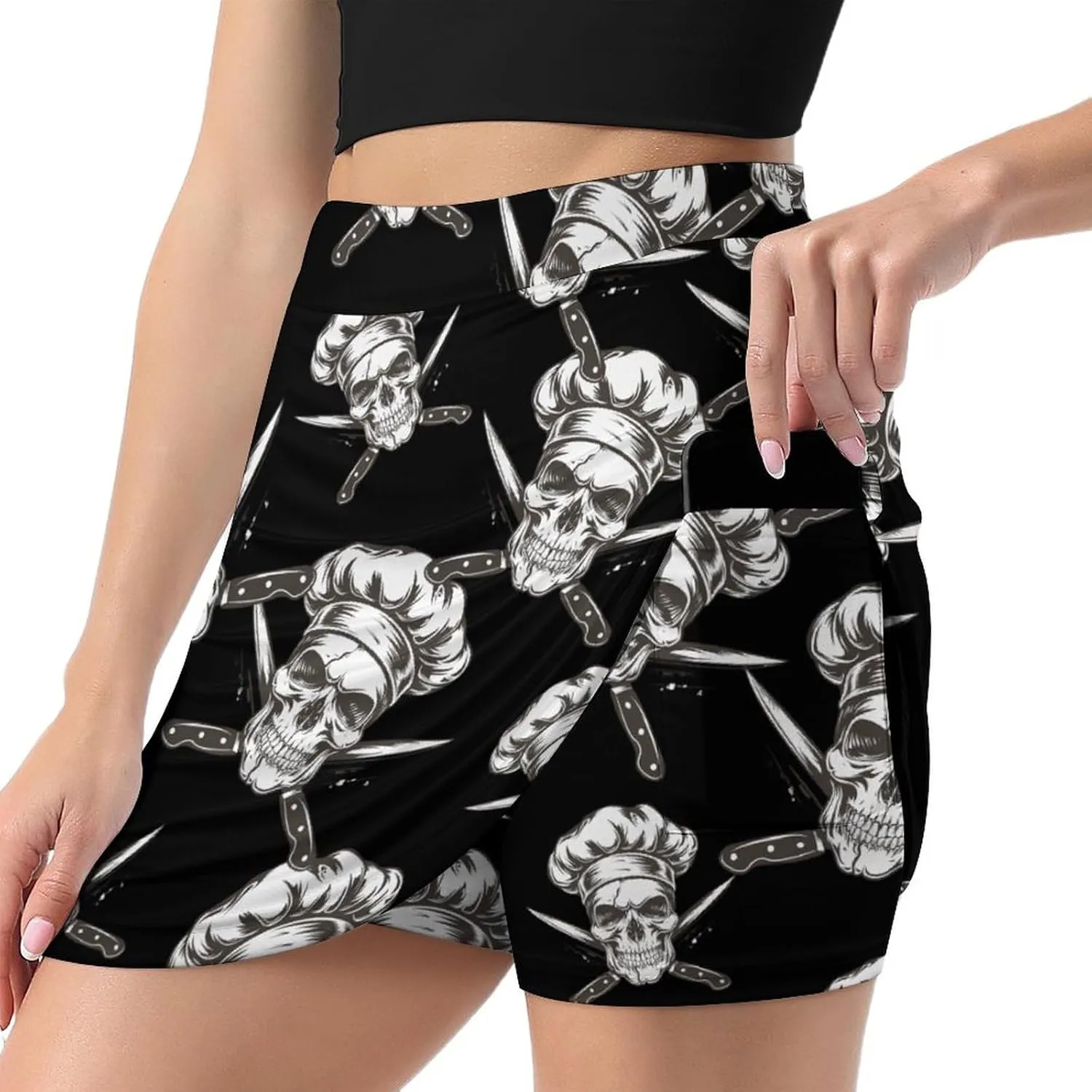 Skull Chef Gangster Women's Skort Athletic Skirt Golf Skorts A-line Skirts with Built-in Shorts Pockets