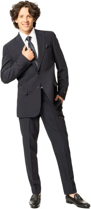 Slim Fit Men Suit Stretchy Spandex Peak Lapel 2 Button Flat Front Pants 9936