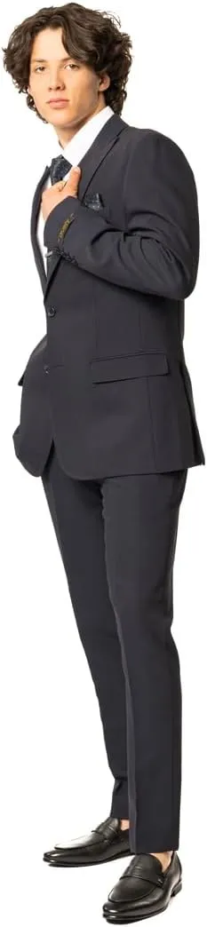 Slim Fit Men Suit Stretchy Spandex Peak Lapel 2 Button Flat Front Pants 9936