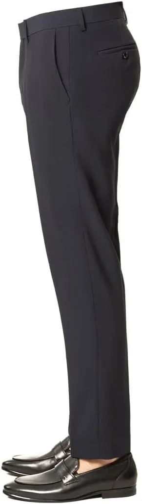 Slim Fit Men Suit Stretchy Spandex Peak Lapel 2 Button Flat Front Pants 9936