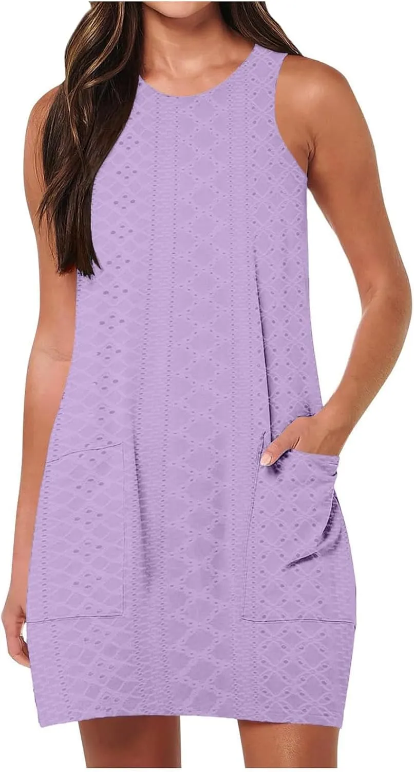 Summer Dresses for Women Sleeveless Sundresses Casual Swing Tank Beach Cover Up Dress Loose T-Shirt Vacation Dresses