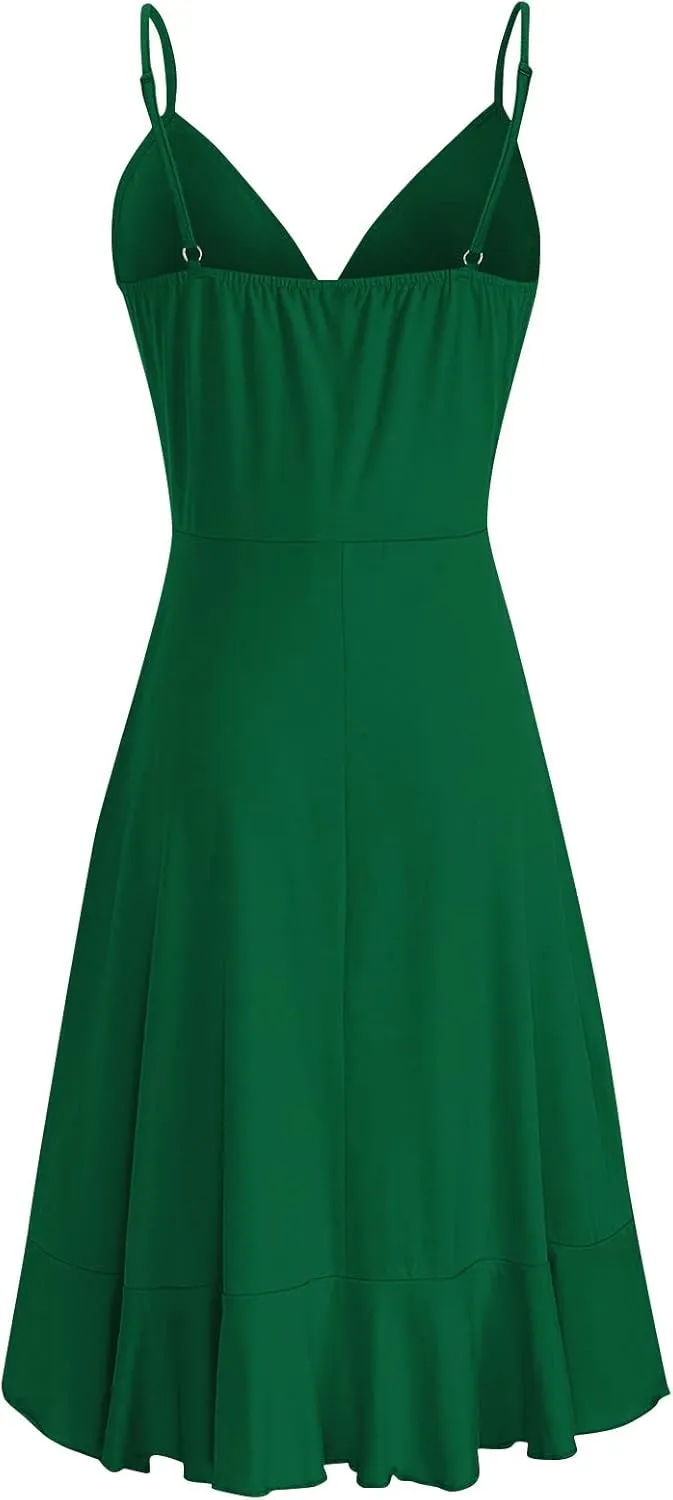 Sundresses for Women,2024 Summer Elegant Sexy Wrap V Neck Sling Party Dress,Trendy Flowy Ruched Ruffle Hem Beach Dress