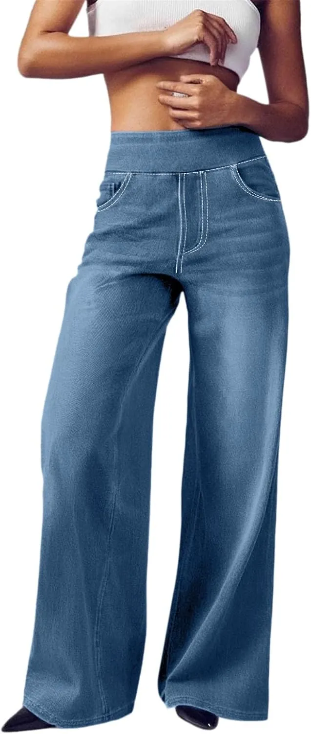 Sweatpant Jeans for Women High Waisted Wide Leg Tummy Control Pants Straight Trendy Summer 2025 Palazzo Y2k Trousers