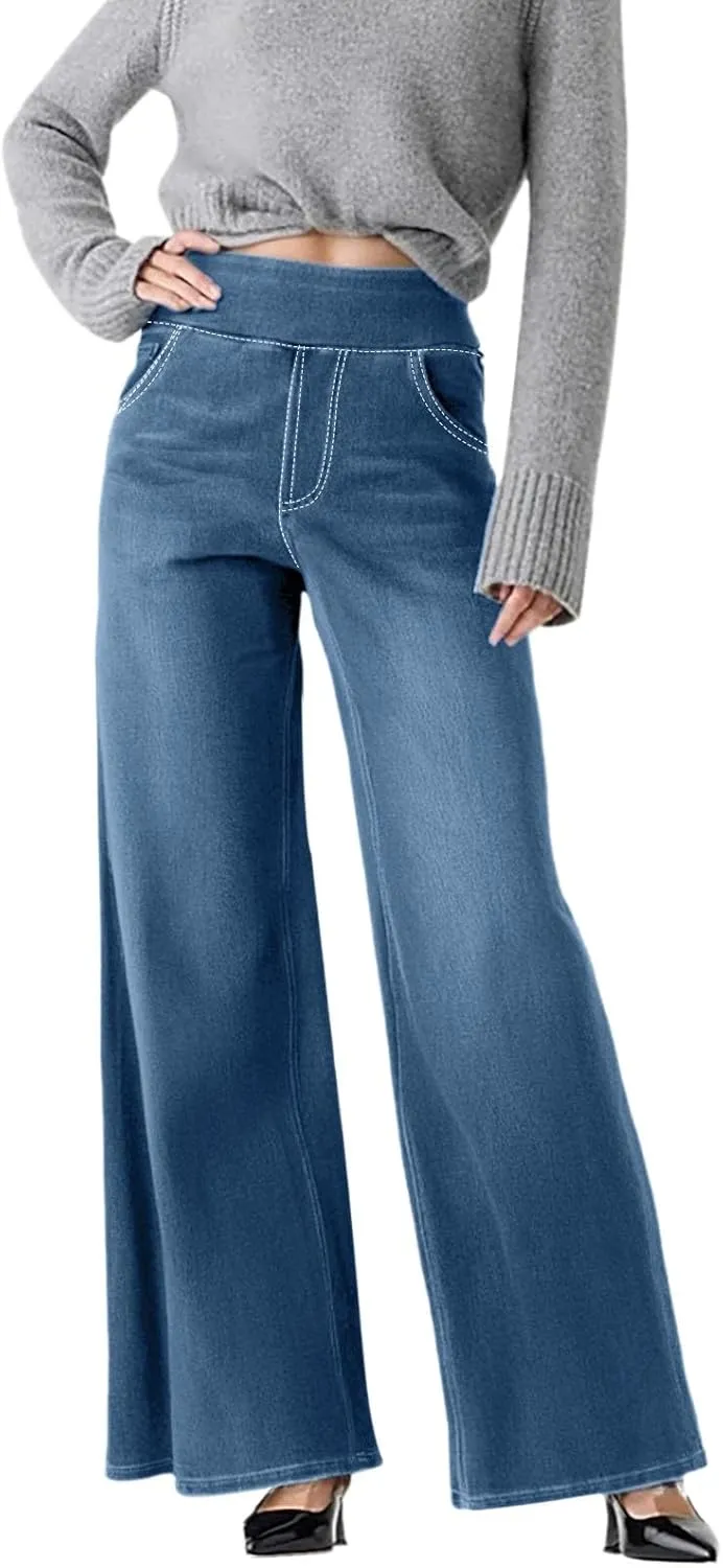 Sweatpant Jeans for Women High Waisted Wide Leg Tummy Control Pants Straight Trendy Summer 2025 Palazzo Y2k Trousers