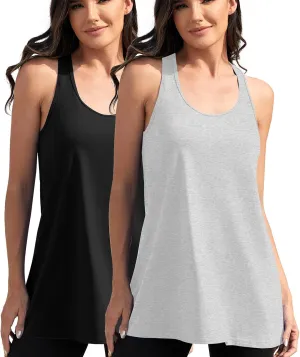 TAIPOVE Racerback Workout Extra Long Tank Tops for Women Loose Fit Basic Tunic Athletic Yoga Shirt 2 Packs