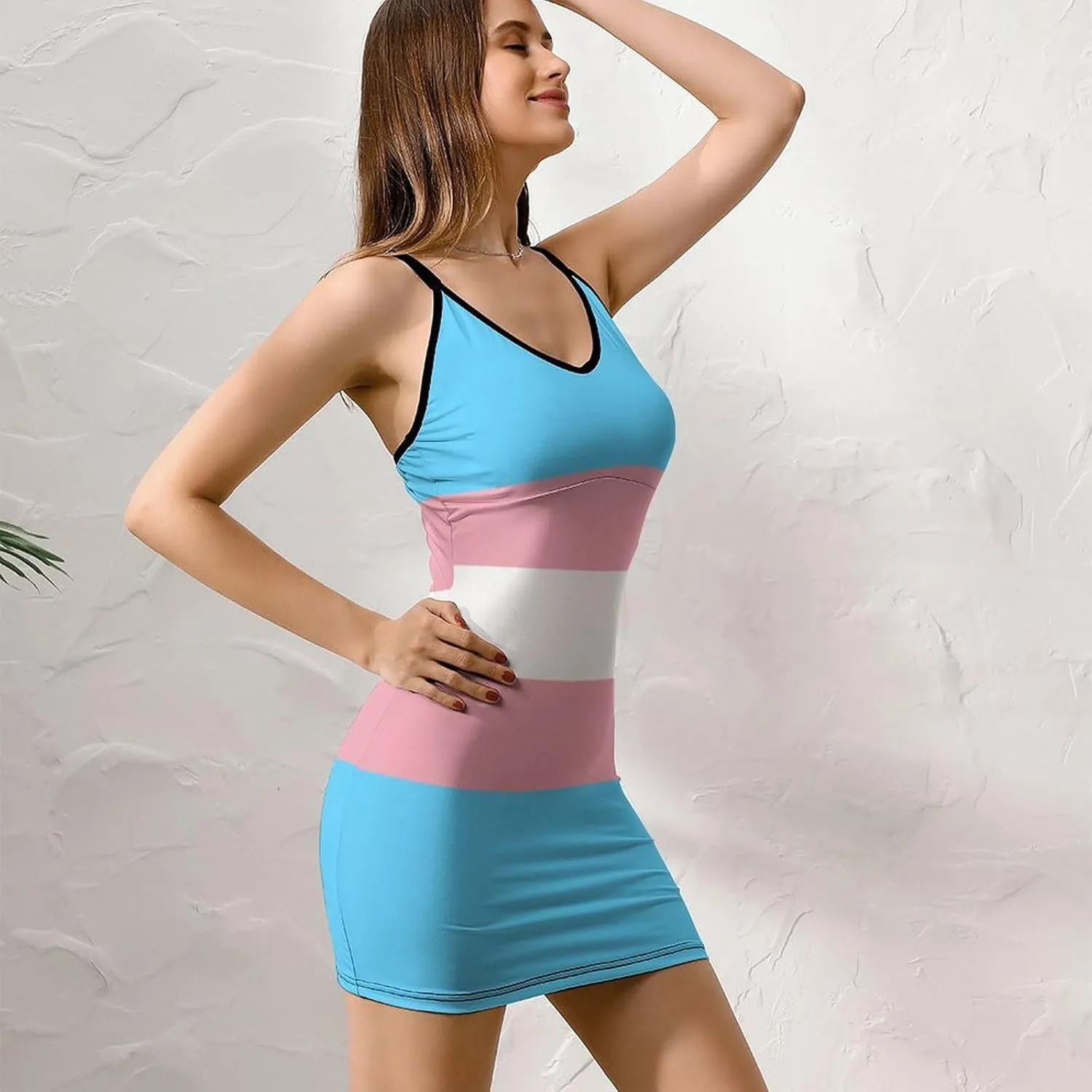 TAIZIYEAH Transgender Pride Flag Women's Sling Dress Womens Sundress Casual Summer Sexy Beach Clothes 2023
