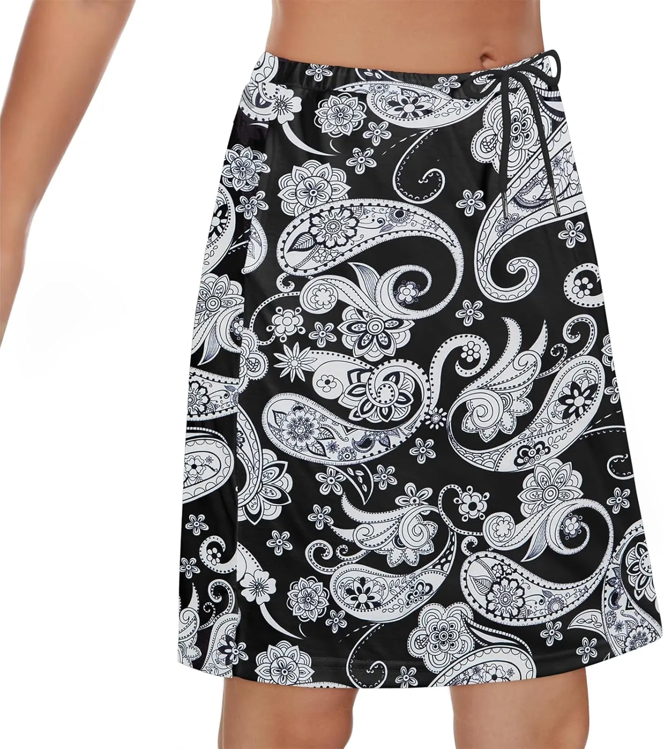 Tennis Skirt for Women with Pockets Athletic Skort Knee Length Golf High Waist Skirt Drawstring Shorts