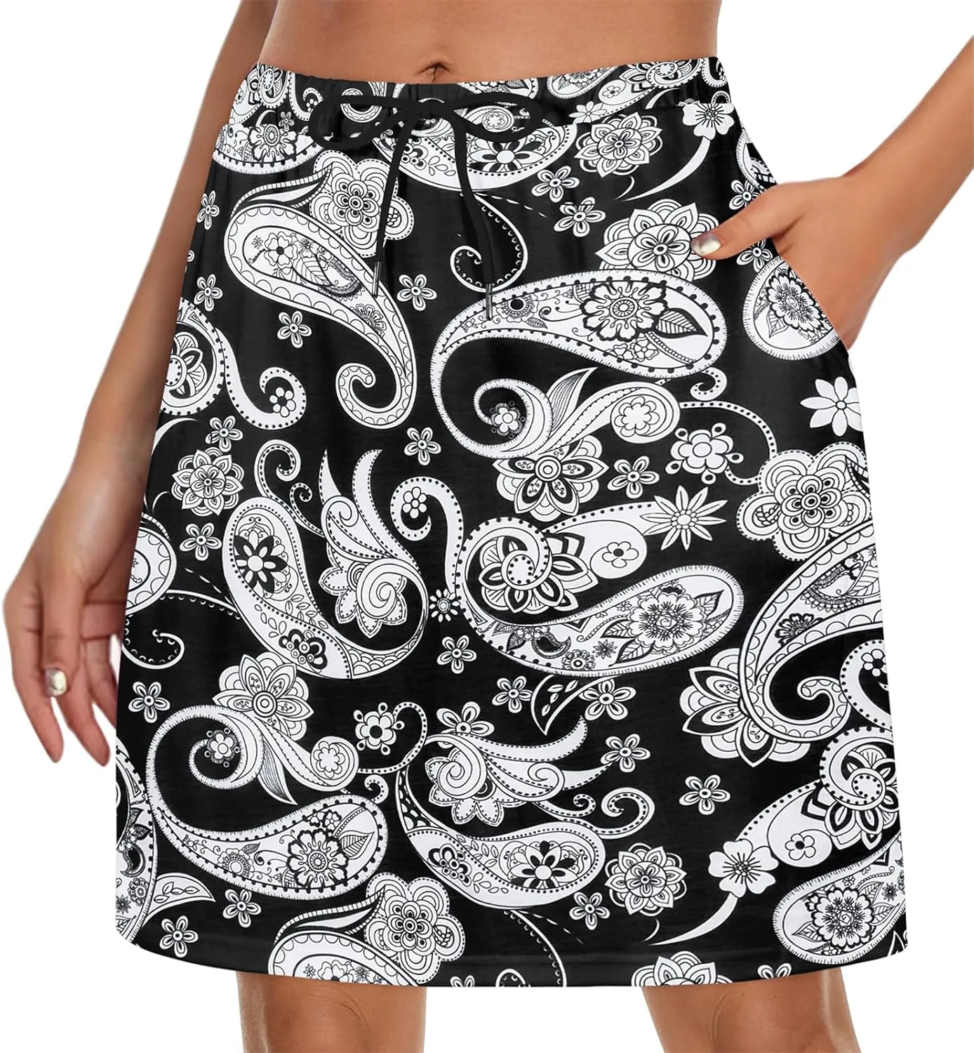 Tennis Skirt for Women with Pockets Athletic Skort Knee Length Golf High Waist Skirt Drawstring Shorts