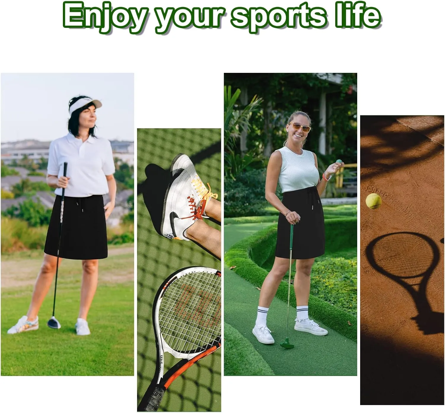 Tennis Skirt for Women with Pockets Athletic Skort Knee Length Golf High Waist Skirt Drawstring Shorts