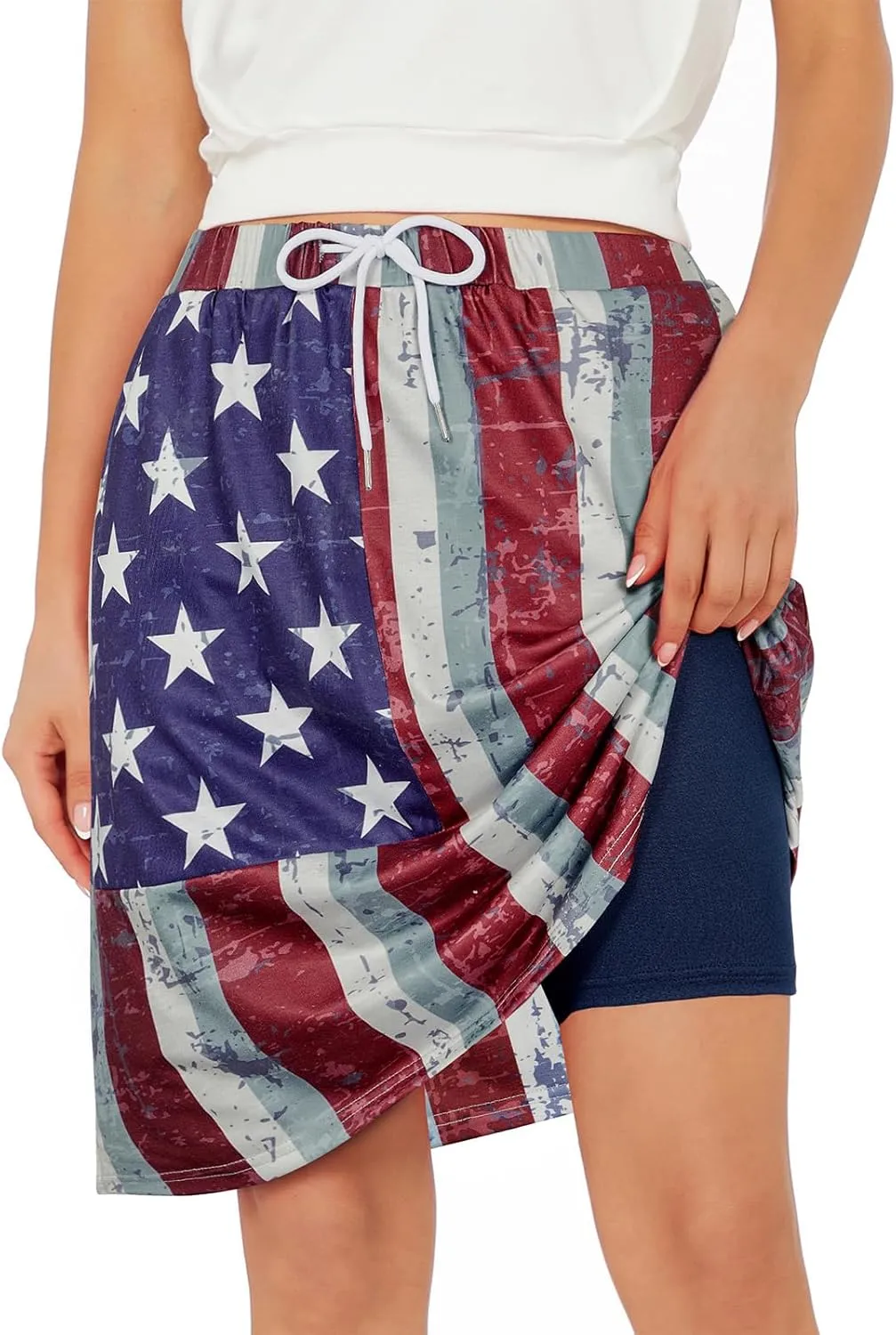 Tennis Skirt for Women with Pockets Athletic Skort Knee Length Golf High Waist Skirt Drawstring Shorts