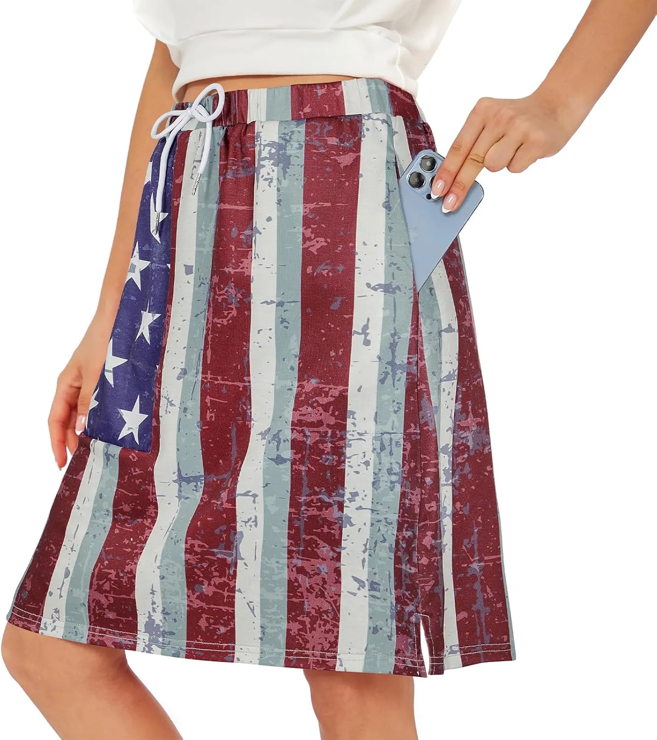 Tennis Skirt for Women with Pockets Athletic Skort Knee Length Golf High Waist Skirt Drawstring Shorts