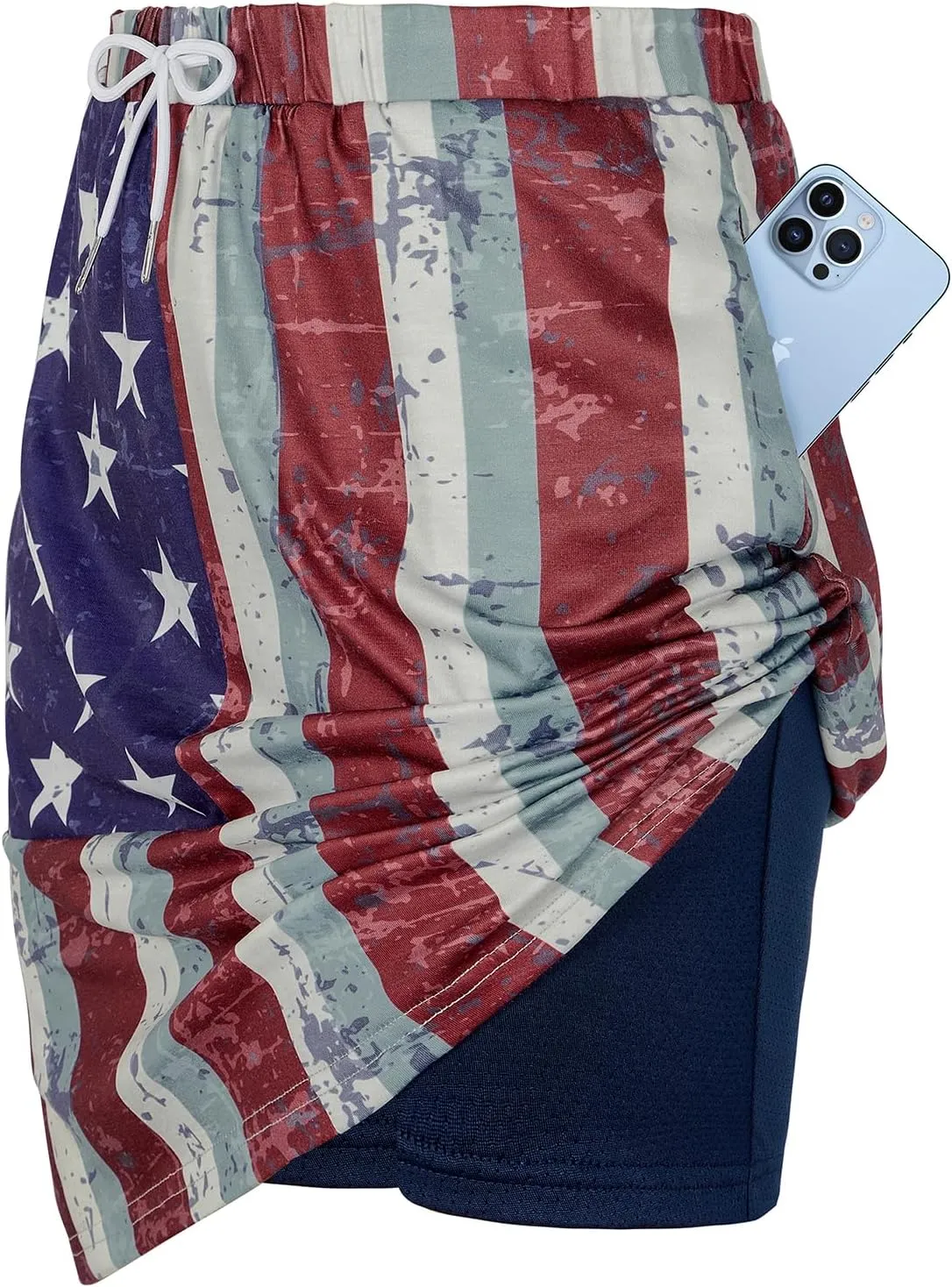 Tennis Skirt for Women with Pockets Athletic Skort Knee Length Golf High Waist Skirt Drawstring Shorts