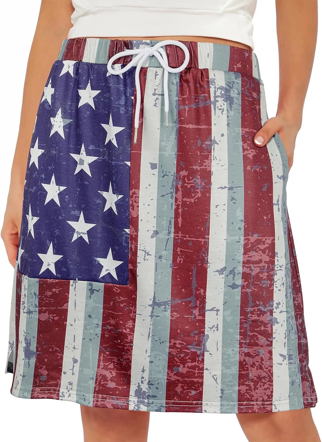 Tennis Skirt for Women with Pockets Athletic Skort Knee Length Golf High Waist Skirt Drawstring Shorts