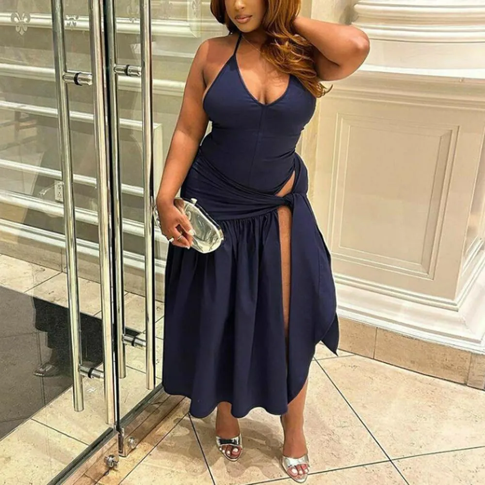 Two Piece Maxi Skirt Set for Women Y2K Lace Backless Halter Crop Top Pleated Flowy Long Skirt Summer Beach 2 Piece Outfit