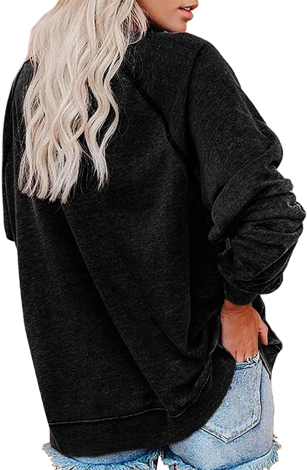 Vdnerjg Women's New York Letter Print Sweatshirt Crewneck Long Sleeve Casual Loose Fit Pullover Shirt