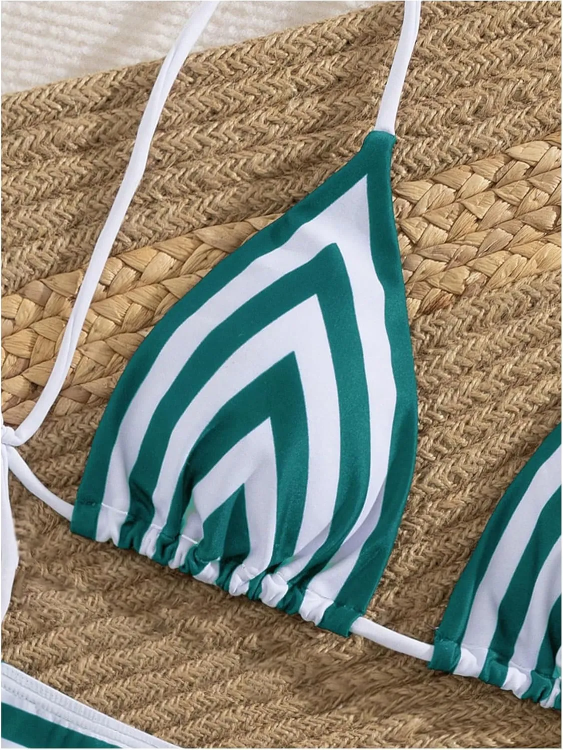 Verdusa Women's 3 Piece Striped Halter Bikini Set Tie Back Swimsuit with Cover Up Skirt
