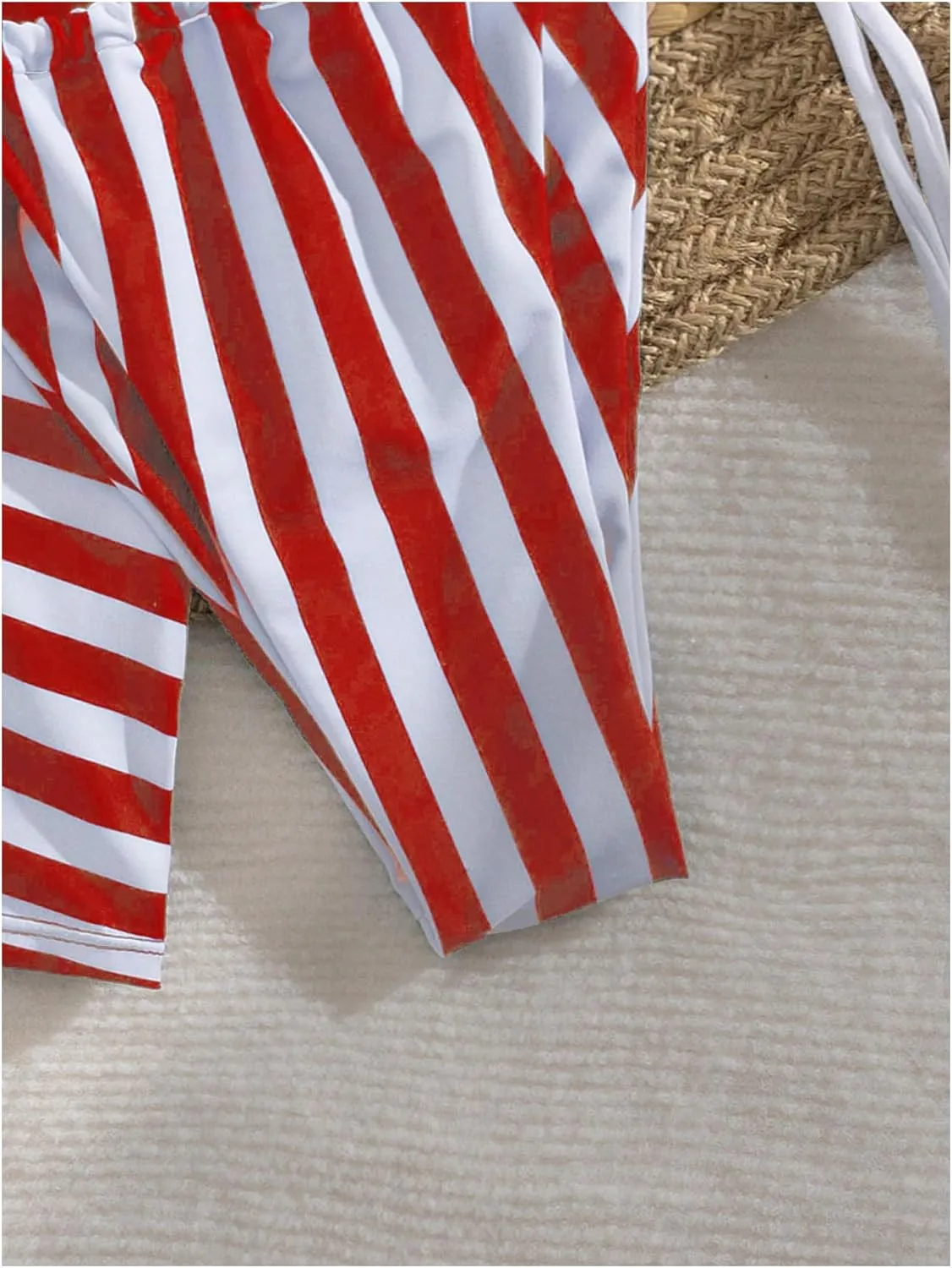 Verdusa Women's 3 Piece Striped Halter Bikini Set Tie Back Swimsuit with Cover Up Skirt