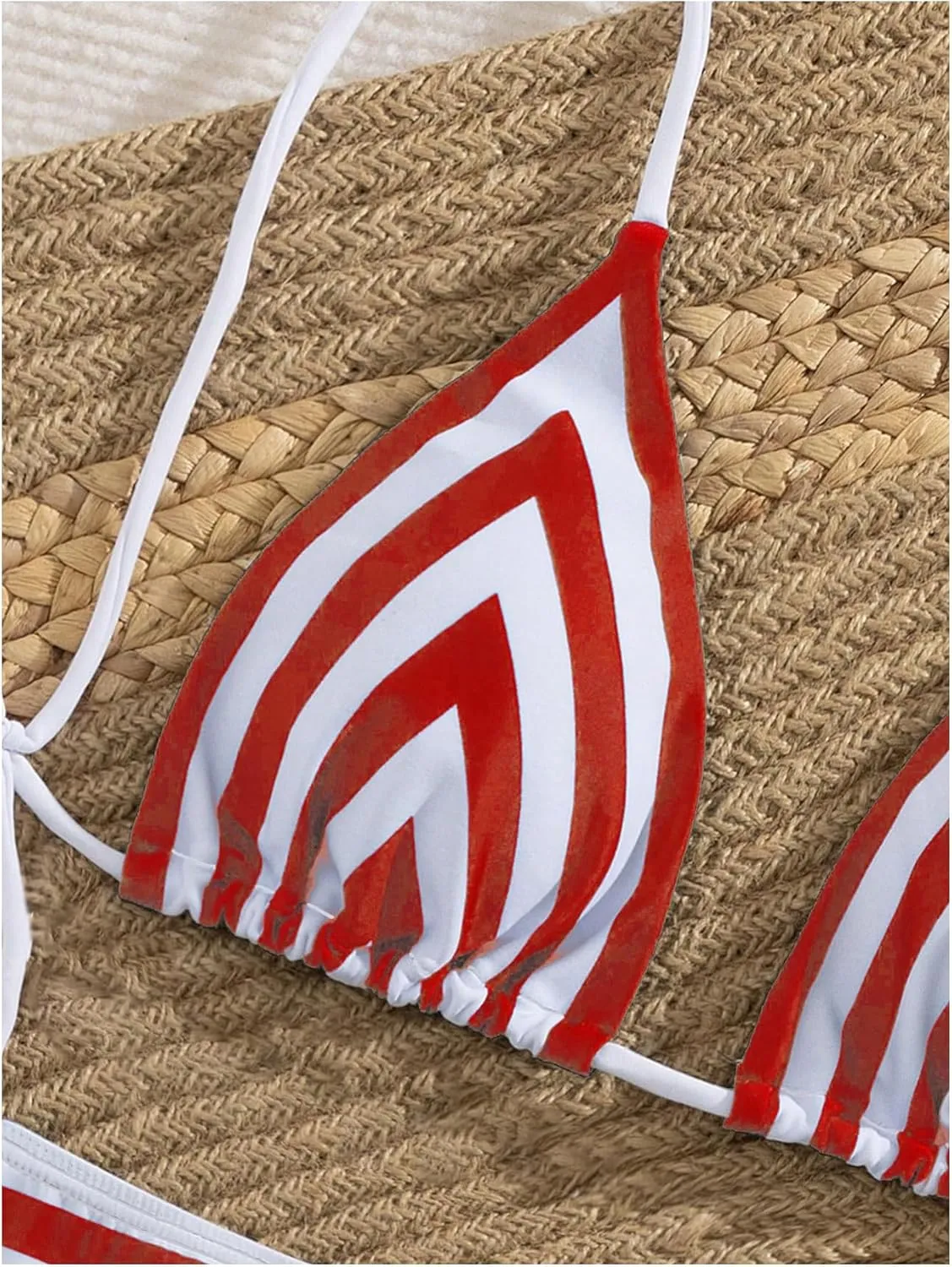 Verdusa Women's 3 Piece Striped Halter Bikini Set Tie Back Swimsuit with Cover Up Skirt