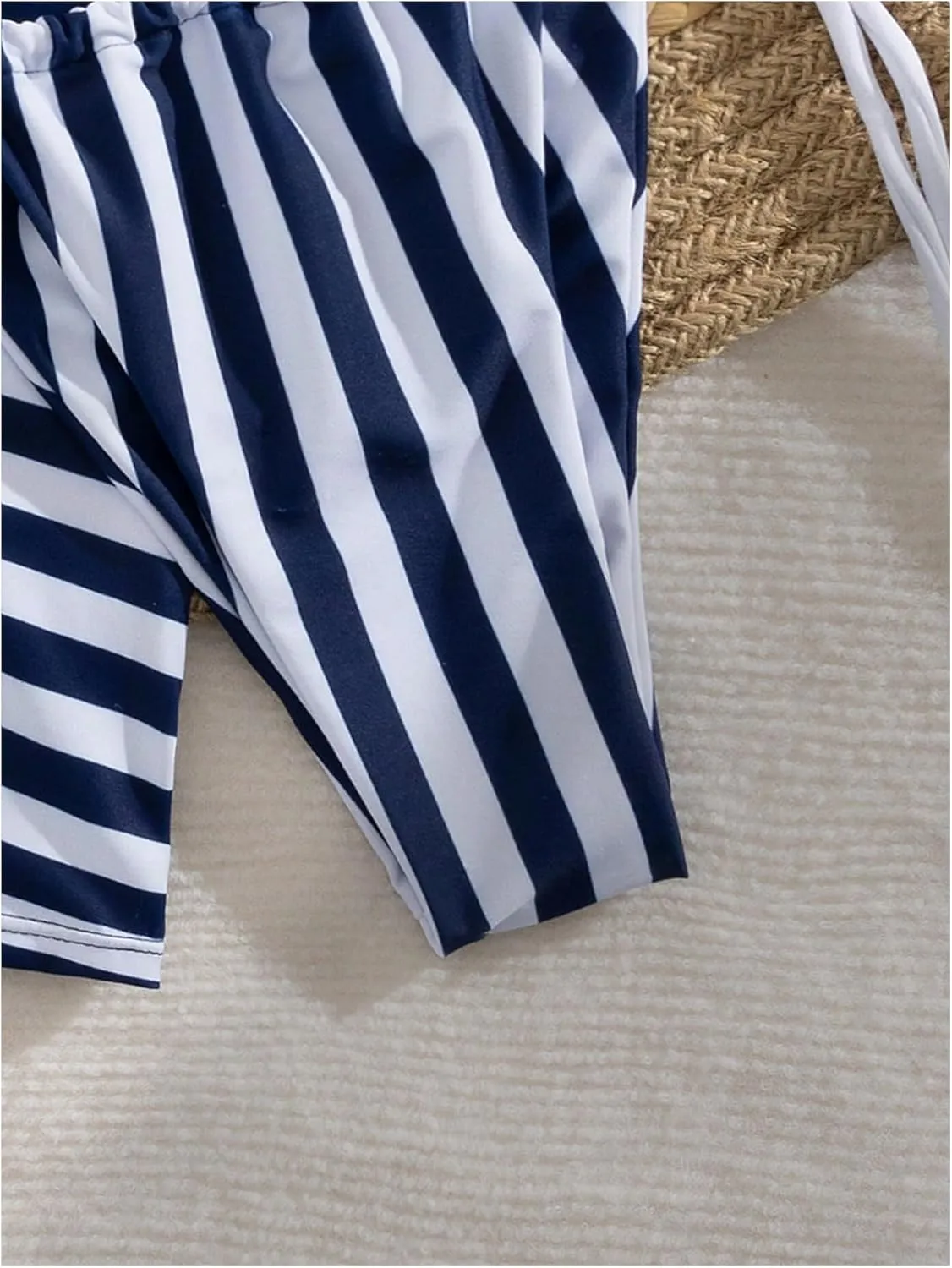 Verdusa Women's 3 Piece Striped Halter Bikini Set Tie Back Swimsuit with Cover Up Skirt