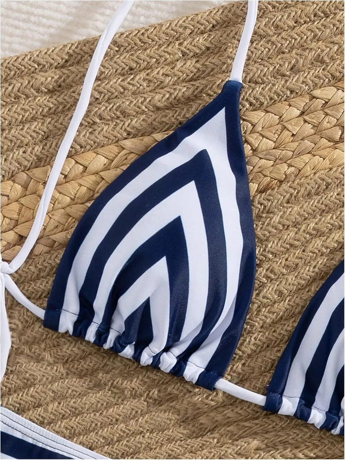 Verdusa Women's 3 Piece Striped Halter Bikini Set Tie Back Swimsuit with Cover Up Skirt