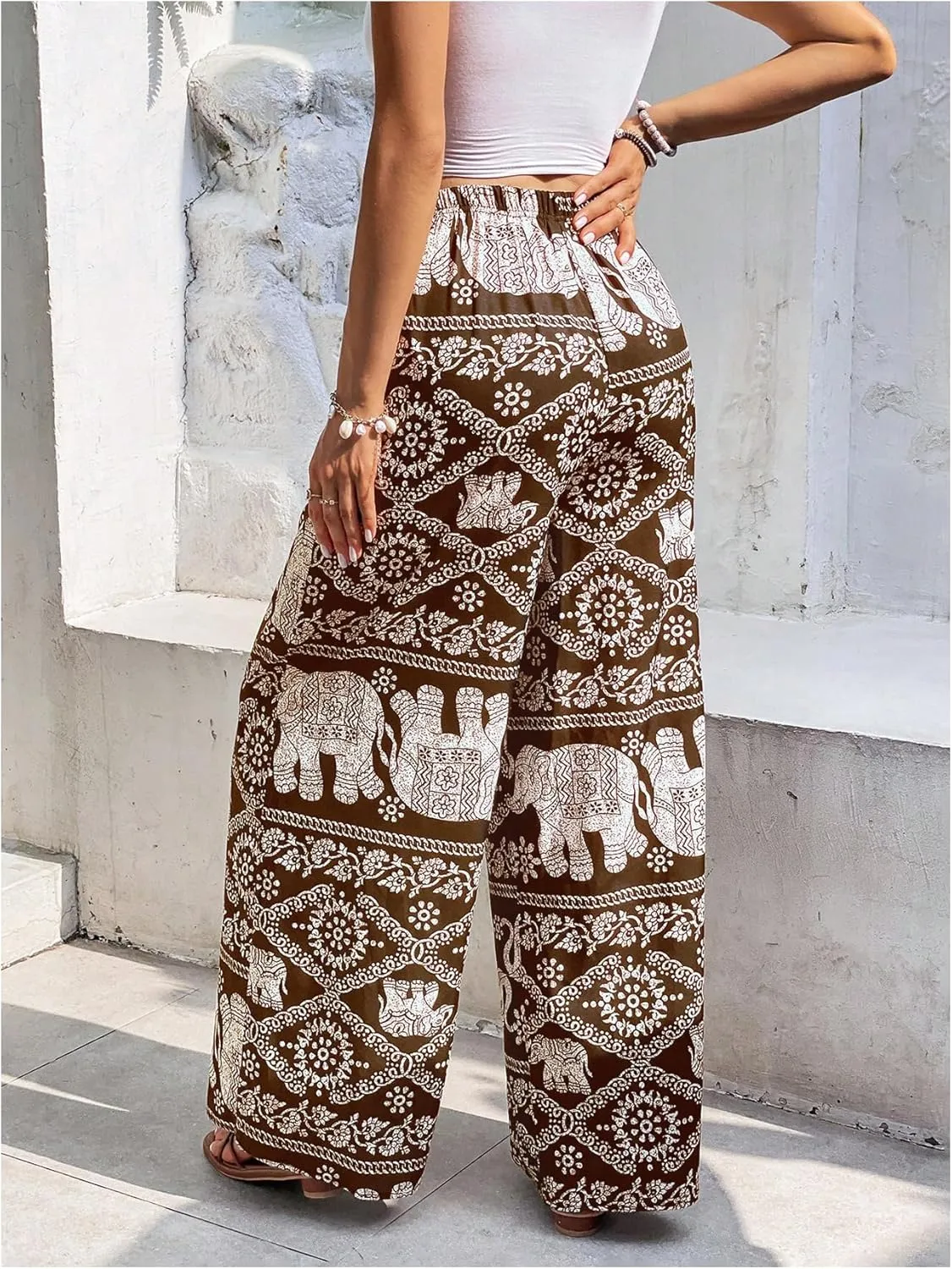 Verdusa Women's Boho Tribal Pants Wide Leg High Waist Long Trousers