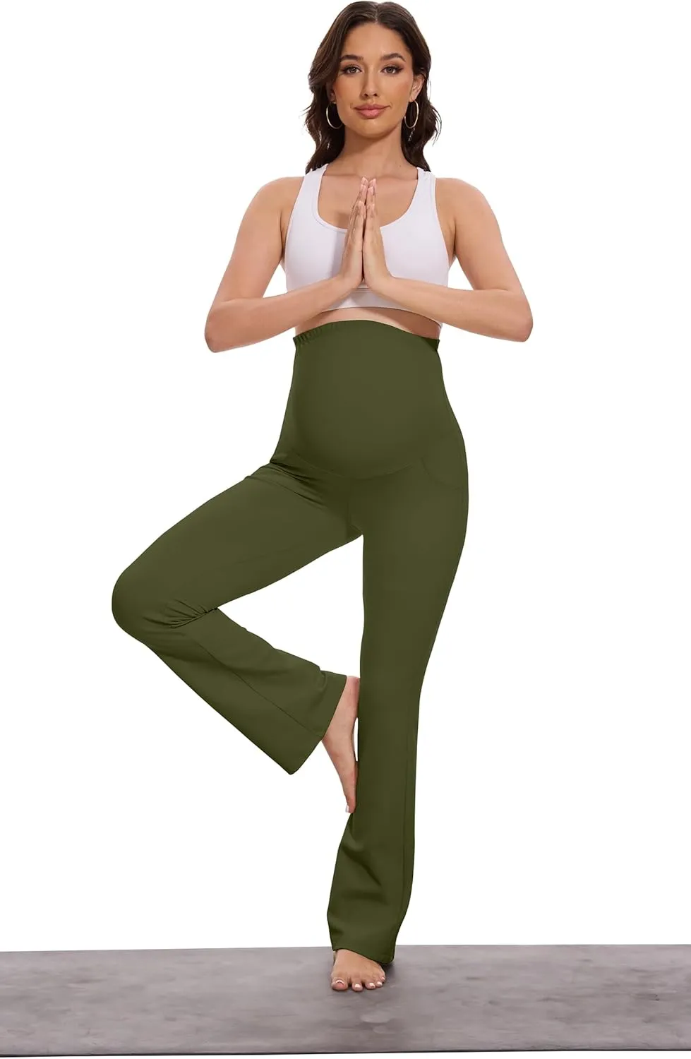 VIMPEP 27"/29"/31" Flare Maternity Yoga Pants Over The Belly Pregnancy Bootcut Strethcy Leggings with Pockets C201