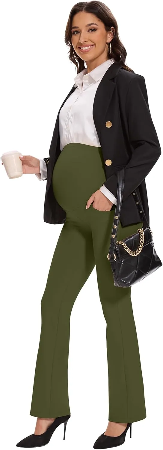 VIMPEP 27"/29"/31" Flare Maternity Yoga Pants Over The Belly Pregnancy Bootcut Strethcy Leggings with Pockets C201