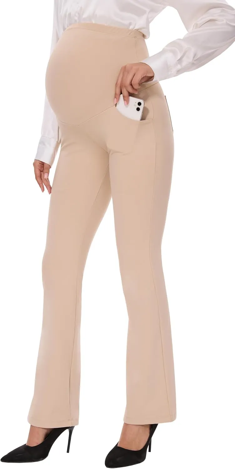 VIMPEP 27"/29"/31" Flare Maternity Yoga Pants Over The Belly Pregnancy Bootcut Strethcy Leggings with Pockets C201