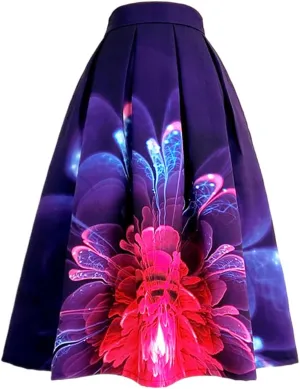 Vintage Elegant Women Korean Aesthetic Fantasy Purple Floral Neoprene High Waist Long Midi Pleated Skirt